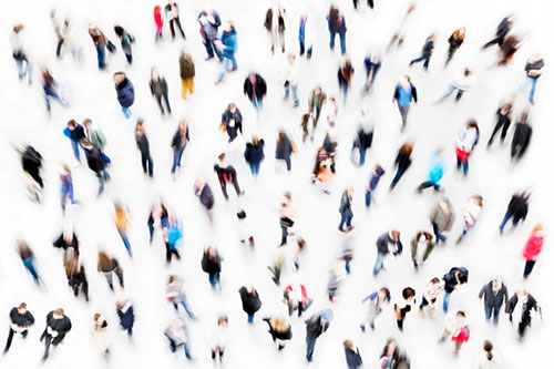 Pedestrian crowds photographed from directly above - hypnosis