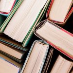 Stack of university books