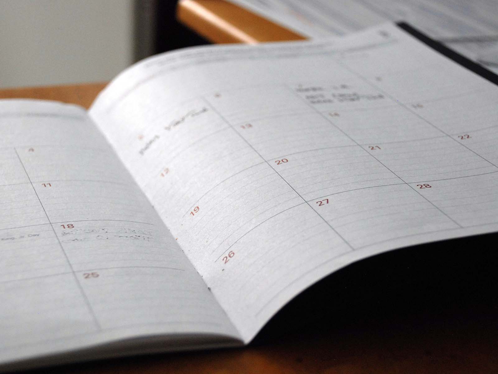 Close up photo of an open diary